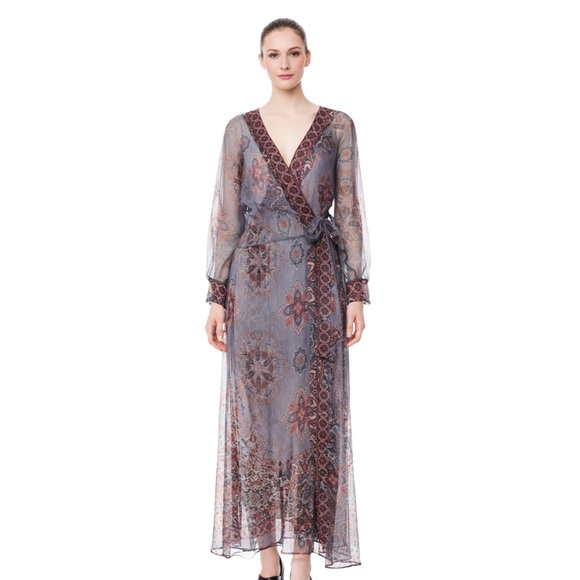 Royal Crack by Rachele Beretta Dresses & Skirts - Royal Crack by Rachele Beretta Sheer Paisley Silk Maxi Wrap Dress L Italy